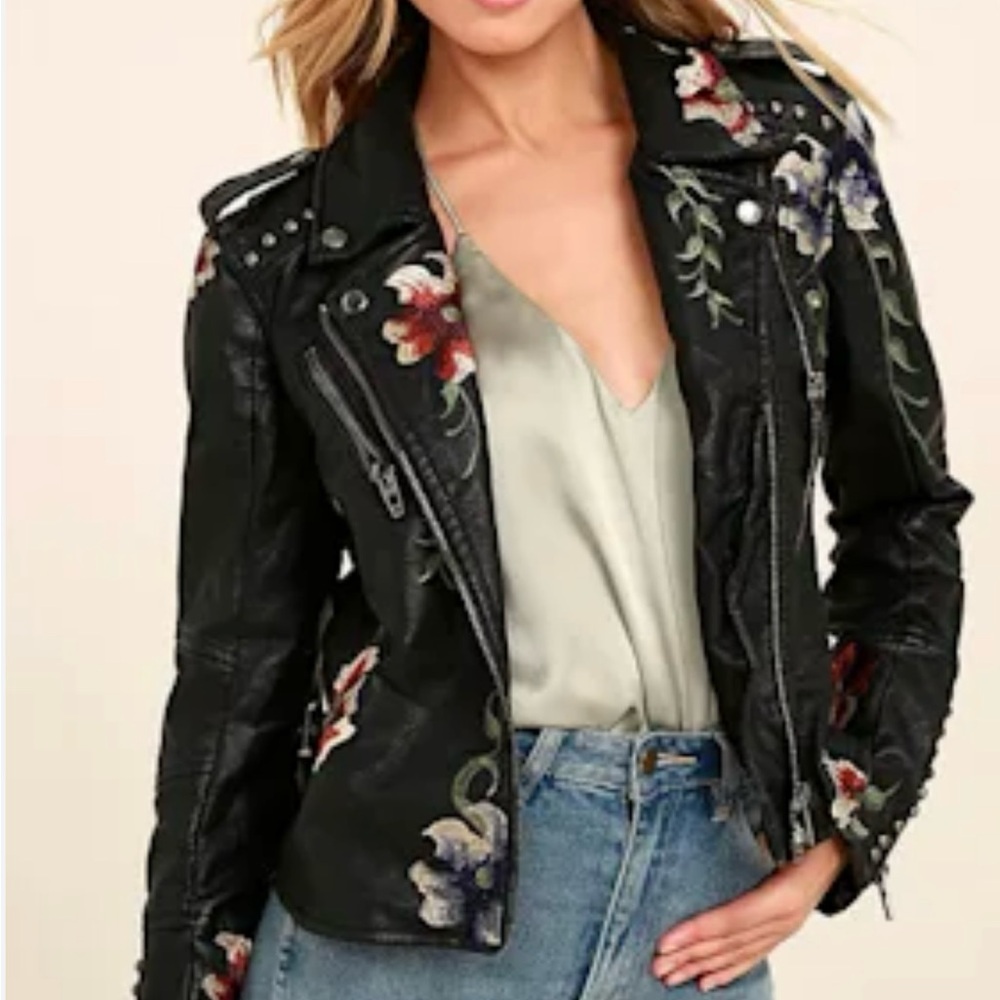 BLANKNYC As You Wish Floral Embroidered Moto Jacket